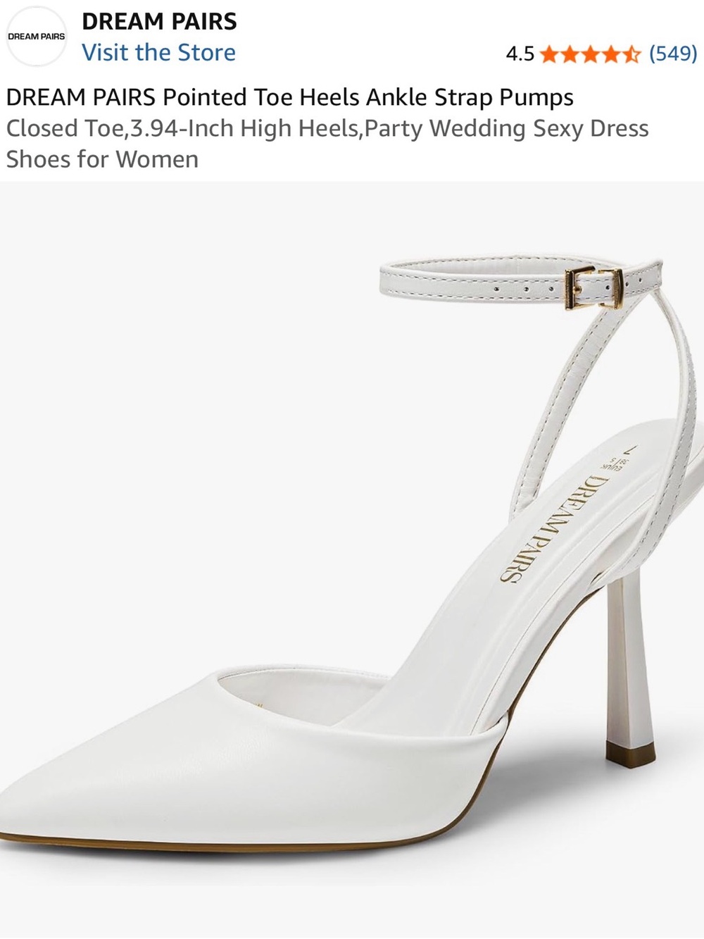 DREAM PAIRS White Pointed Toe Ankle Strap Heels 9.5 but fit 9